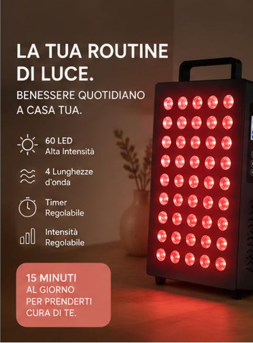 Lampada per terapia a luce rossa, 60 LED con tecnologia a 4 chip, 4 lunghezze d'onda (630 nm, 660 nm, 850 nm, 940 nm), intensità regolabile e timer, lampada a infrarossi per recupero muscolare